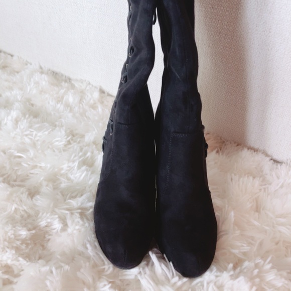 Black Lace Up Over the Knee Boots - Picture 6 of 6